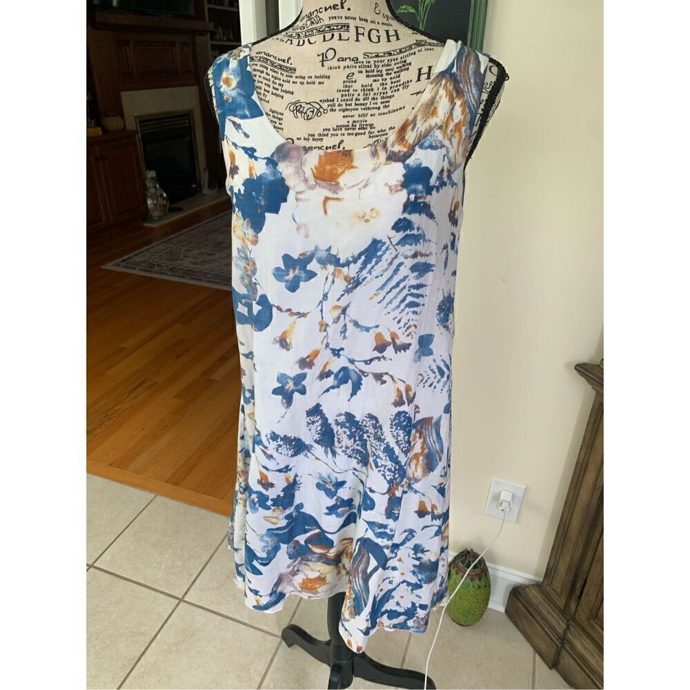 Femme Silk Blue White Floral Sleeveless Sheer Fairy Lined